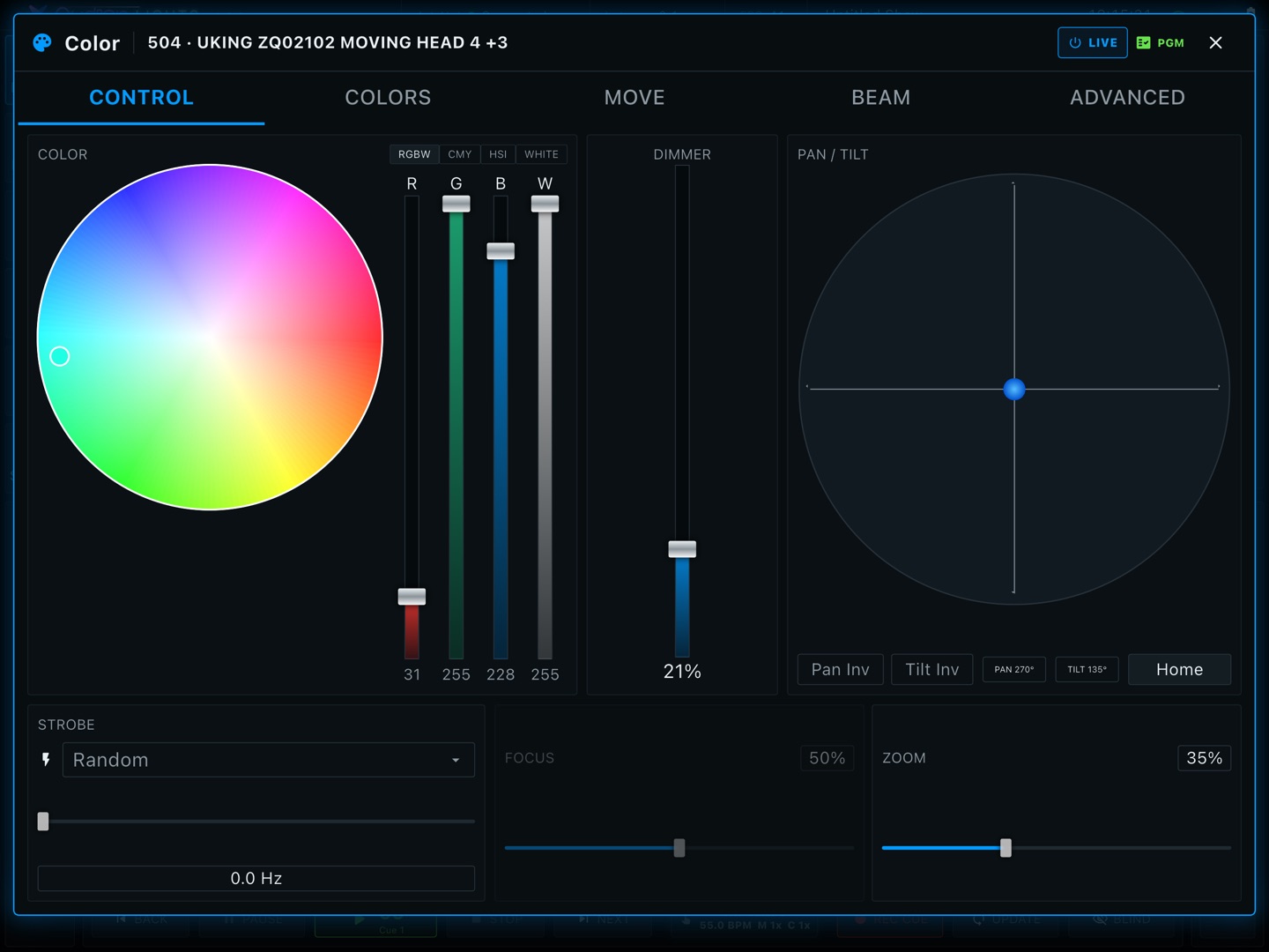 Audion Lights full-screen color and movement editor