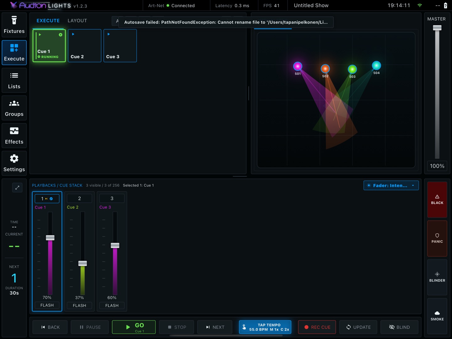 Audion Lights execute page with live visualizer