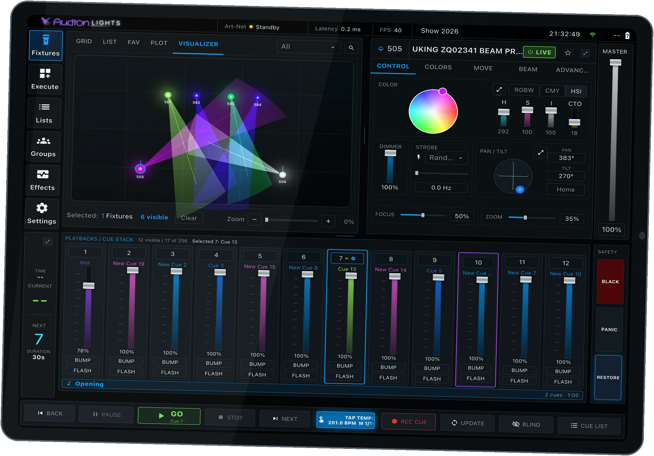 Audion Lights appi iPadin näytöllä
